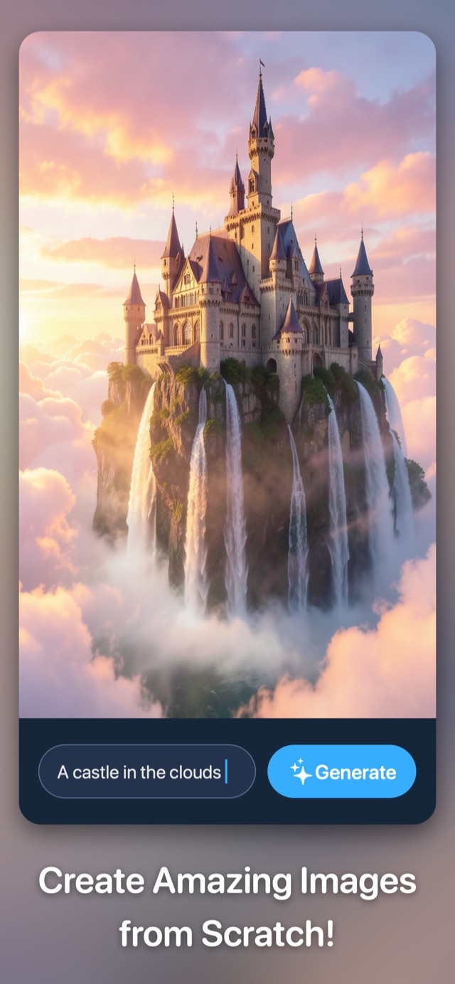 Create — a castle in the clouds generated from a text prompt